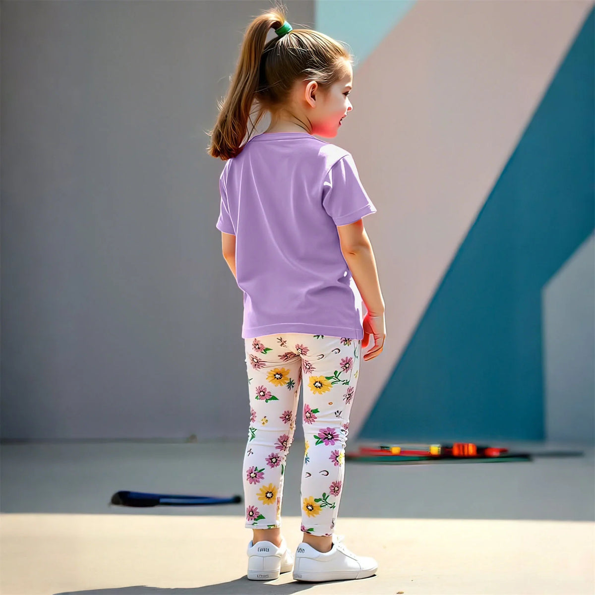 2-Piece Purple Casual Outfits Floral Cute Cotton Suit For Girls