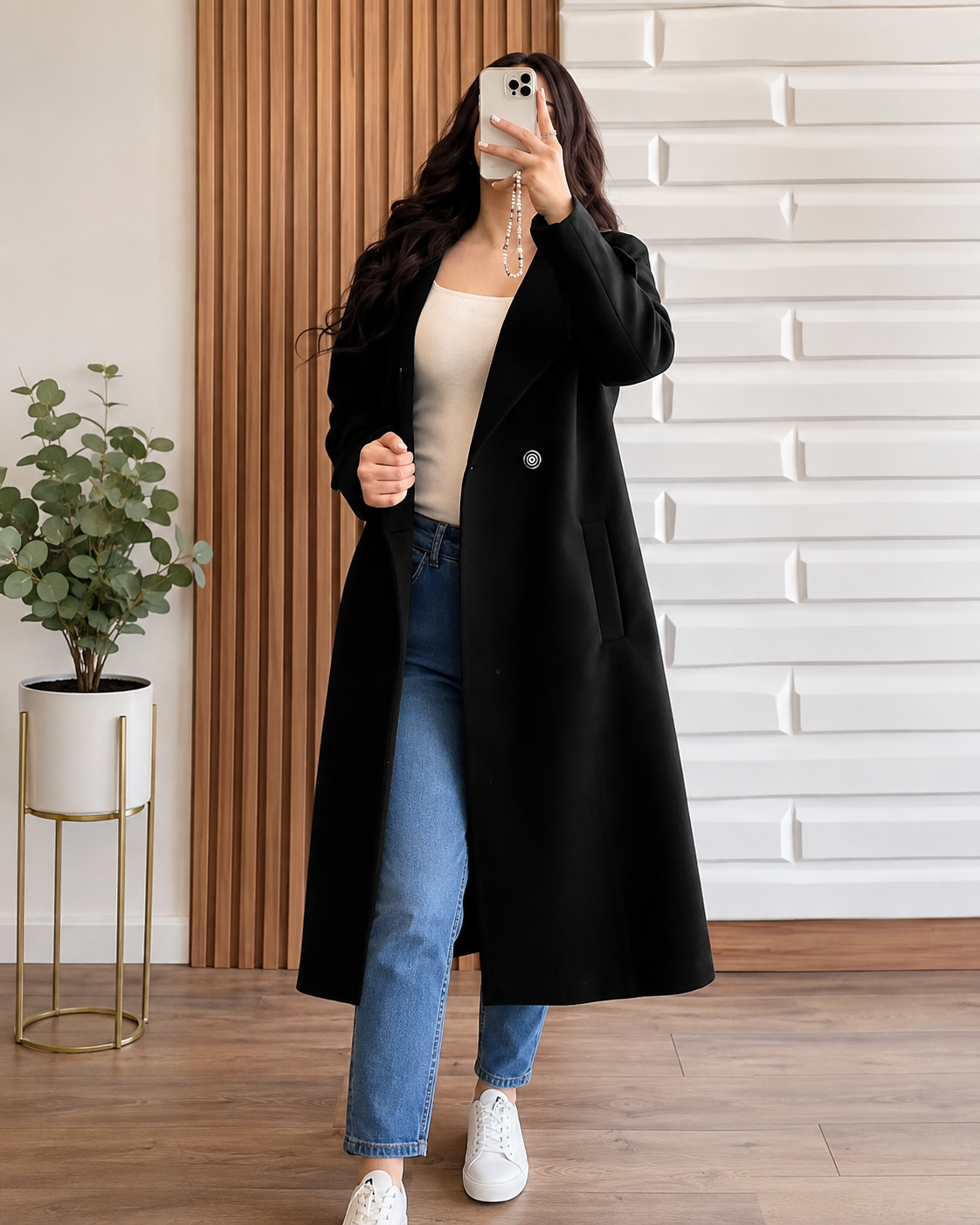 One Botton Style Long Coat For Women Winter Fashion