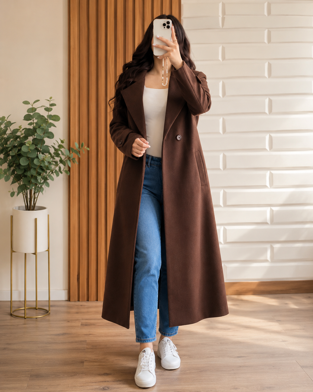 One Botton Style Long Coat For Women Winter Fashion