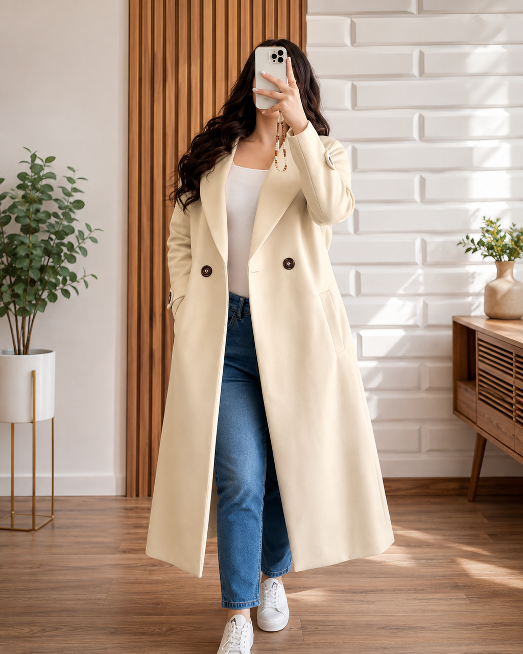 One Botton Style Long Coat For Women Winter Fashion