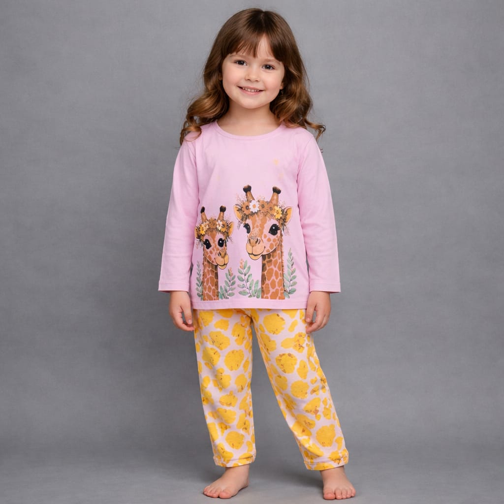 2 Pcs Giraffe Zoo Animal Long Sleeve Shirt Trouser Suit For Girls