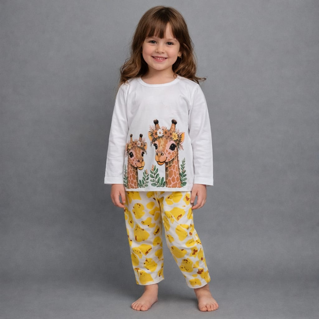2 Pcs Giraffe Zoo Animal Long Sleeve Shirt Trouser Suit For Girls