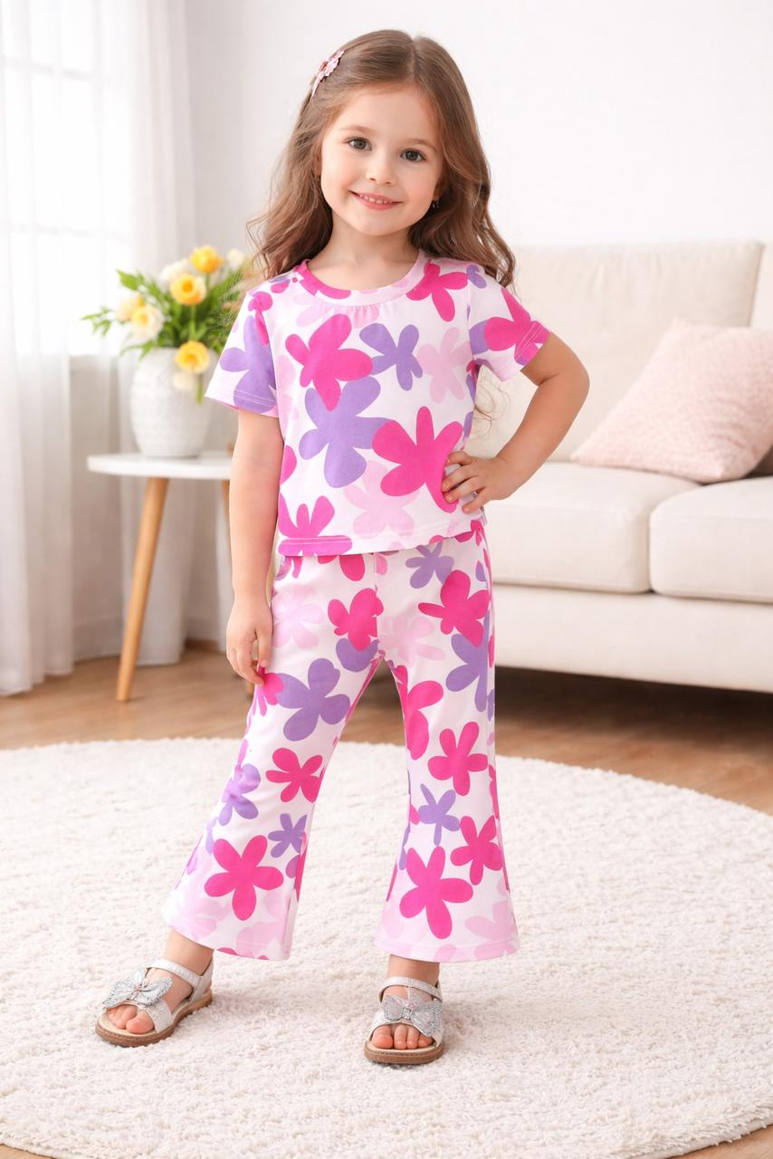 2 Pcs Baby Girl Floral Printed Knit Suit Set Baby Girls Summer Outfit